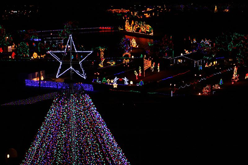 Aerial View of Park Lights Seen From Above a Christmas Tree
